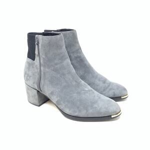 Cole Haan Grand Ambition Holland Magnet Grey Suede Booties Block Heel Gold 8.5